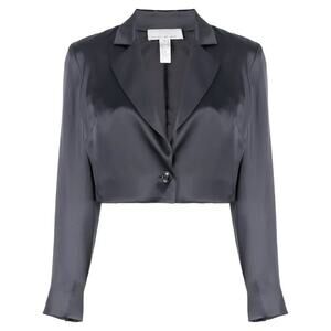 Fleur Du Mal Women's M Grey Silk Metallic Sheen Cropped Blazer NWT